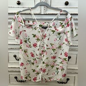 Express Floral Off-Shoulder Top - White and Pink